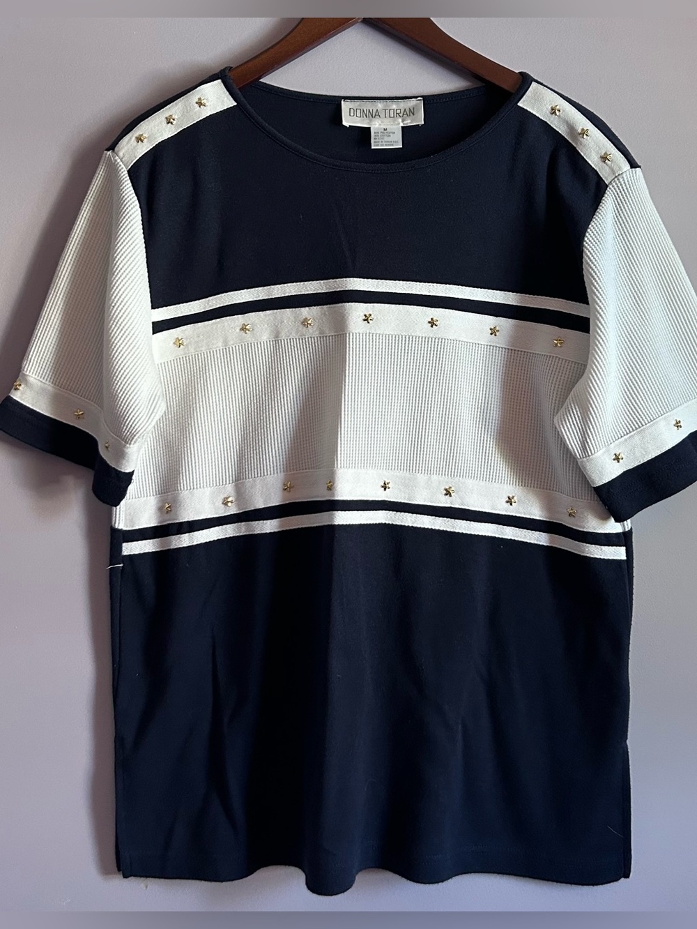 Vintage Donna Toran Color Block Short Sleeve Top Size Medium